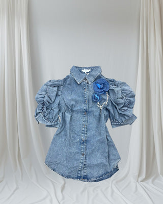 DENIM DARLING | Puff Sleeve Button-Up Shirt
