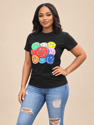 Positive Vibes Colorful Smiley Face Graphic Tee – alternate view 2