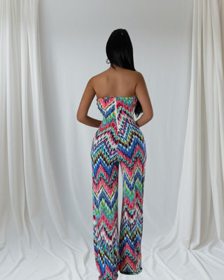 Electric Chevron Strapless Jumpsuit