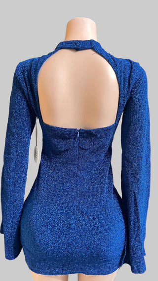 Royal Blue Shimmer Open Back Mini Dress