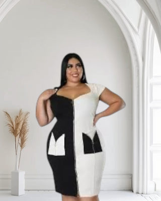Stylish Black and Beige Colorblock Dress