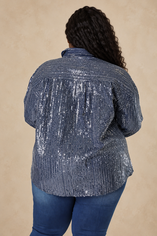 Plus Size Stardust Sequin Denim Blouse