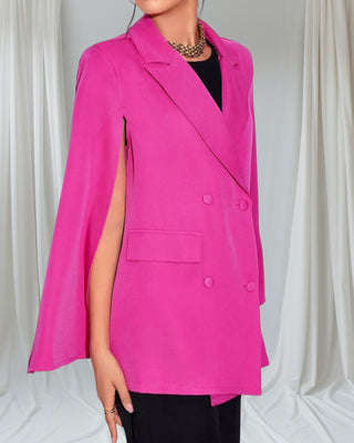 BOLD STATEMENT CAPE BLAZER | COMMAND ATTENTION IN VIBRANT FUCHSIA