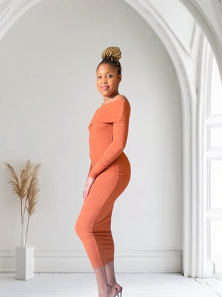 Ember Off - Shoulder Ribbed Midi Dress - Tulleys Boutique