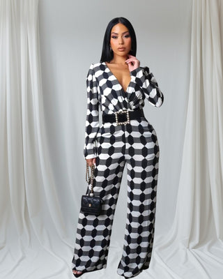My Vibes Checkered Black and White Casual Jumpsuit