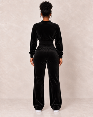 Black Velour Lounge Set – Soft Stretch Two Piece Pants Set – alternate view 2