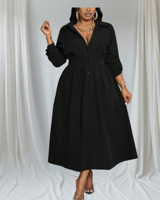 Carla Black Long-sleeve Button Down Dress