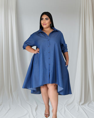 Azure Breeze Button-Down Shirt Dress|Plus Size