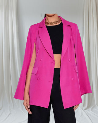 BOLD STATEMENT CAPE BLAZER | COMMAND ATTENTION IN VIBRANT FUCHSIA