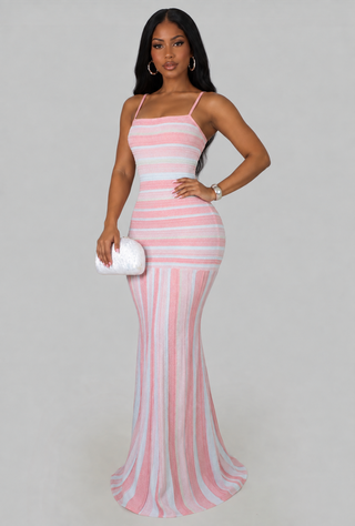 Cotton Candy Dreams Petite Striped Mermaid Maxi Dress