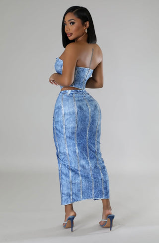 The Denim Illusion Corset Skirt Set