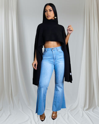 Dramatic Cape Crop Turtleneck | Architectural Elegance