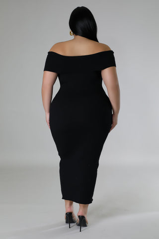 Black Plus size off-shoulder straight neckline maxi dress with buttons