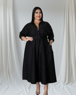 Carla Black Long-sleeve Button Down Dress