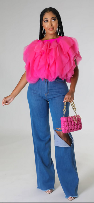 Blush Drama Cropped Tulle Top