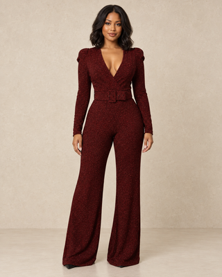 She’s Ready Burgundy Sparkle Wide Leg Jumpsuit – alternate view 2