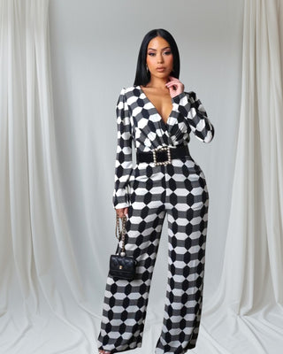 My Vibes Checkered Black and White Casual Jumpsuit