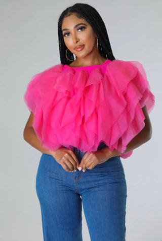 Blush Drama Cropped Tulle Top