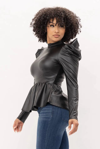 Black Edgy Elegance Peplum Top