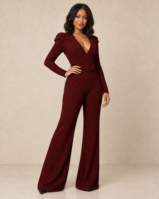 She’s Ready Burgundy Sparkle Wide Leg Jumpsuit – alternate view 3