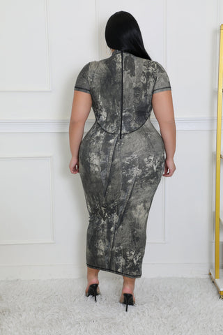 Model wearing sculpt mode mock neck slit maxi dress 