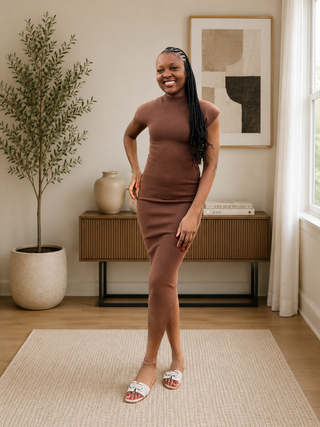 Night Out in Justine Brown Midi Dress