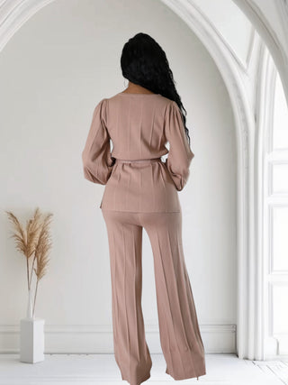 Blush Elegance Wide-Leg Pantsuit