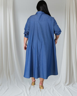 Azure Breeze Button-Down Shirt Dress|Plus Size