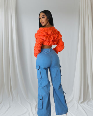 Sky Blue Cargo Wide-Leg Jeans | Y2K-Inspired Statement Denim