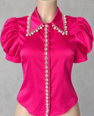 Abigale Pink Pearl & Crystal Satin Blouse – alternate view 1