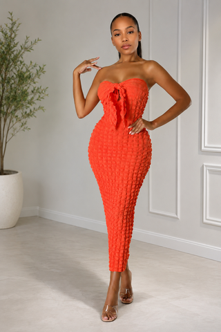 Coral Crush Halter Bubble Maxi Dress
