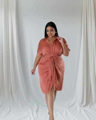 Terracotta Dream Wrap Dress - Plus Size Elegance