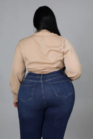 plunging neckline blouse with tie front detail long sleeve
