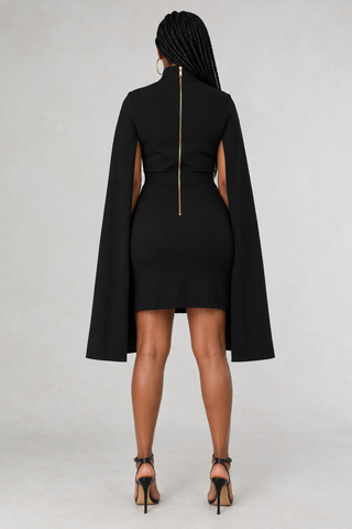 Elegance Flow Black Belted Sleeve Dress – alternate view 2