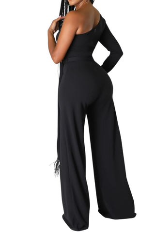 elegant black wide leg jumpsuit with tie waist - tall girls
