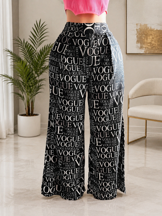     Black and white printed palazzo pants with flowy wide-leg fit