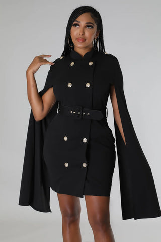 Women’s belted long sleeve dress with open sleeve detail