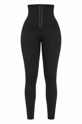  Black tummy control high-waist leggings with adjustable hook waistband