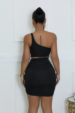 stylish black party mini dress with drawstring detail