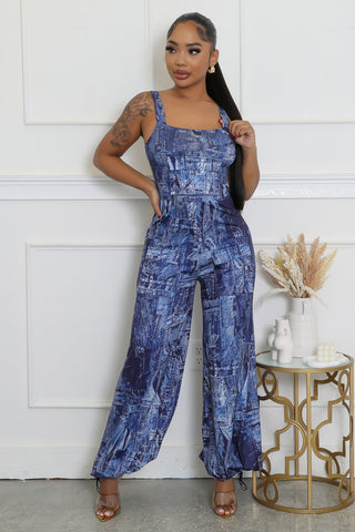 Women’s stretch wide leg jumpsuit with U neckline front view