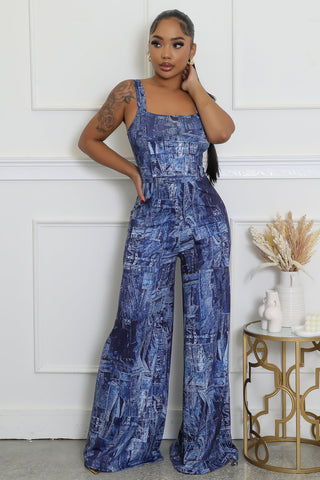 Boutique dressy wide leg jumpsuit with 32 inch inseam
