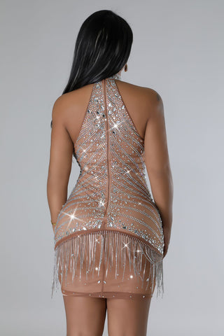 Sleeveless rhinestone fringe dress