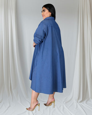 Azure Breeze Button-Down Shirt Dress|Plus Size