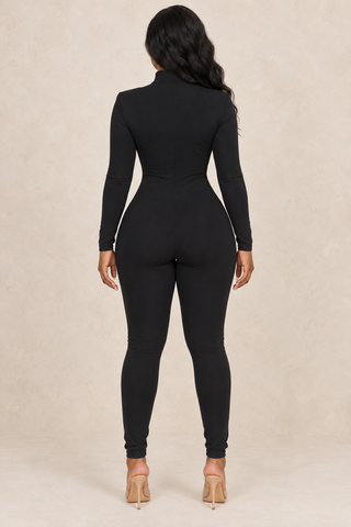 Black Lace Mesh Illusion Bodysuit Jumpsuit – alternate view 5