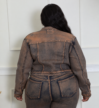 Plus Size Mocha Wash Cropped Denim Jacket