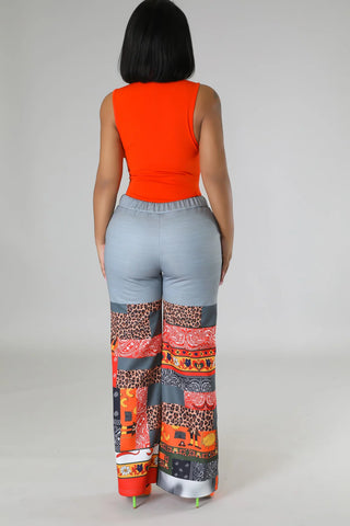 Colorful patchwork pants relaxed wide leg fit