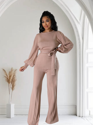 Blush Elegance Wide-Leg Pantsuit