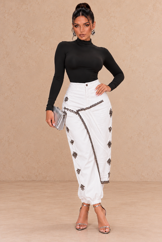 Silver Detail White Jogger Pants