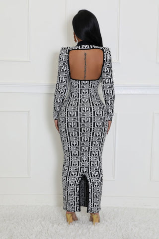 Cozy Matrix Vibes Sweater Dress - Black and White