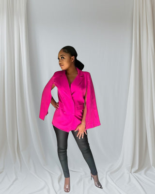 BOLD STATEMENT CAPE BLAZER | COMMAND ATTENTION IN VIBRANT FUCHSIA